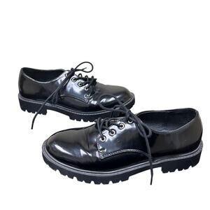 Preppy Work Size 7.5 Black Patent Leather Chunky Oxford Shoe Clueless 90s Loafer